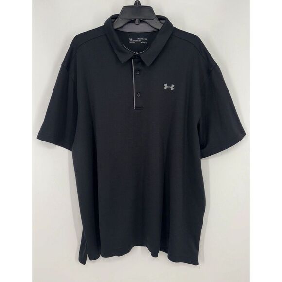 Under Armour Other - Under Armour Short Sleeve Polo Shirt‎ Solid Black Loose Heatgear Mens Size 3XL